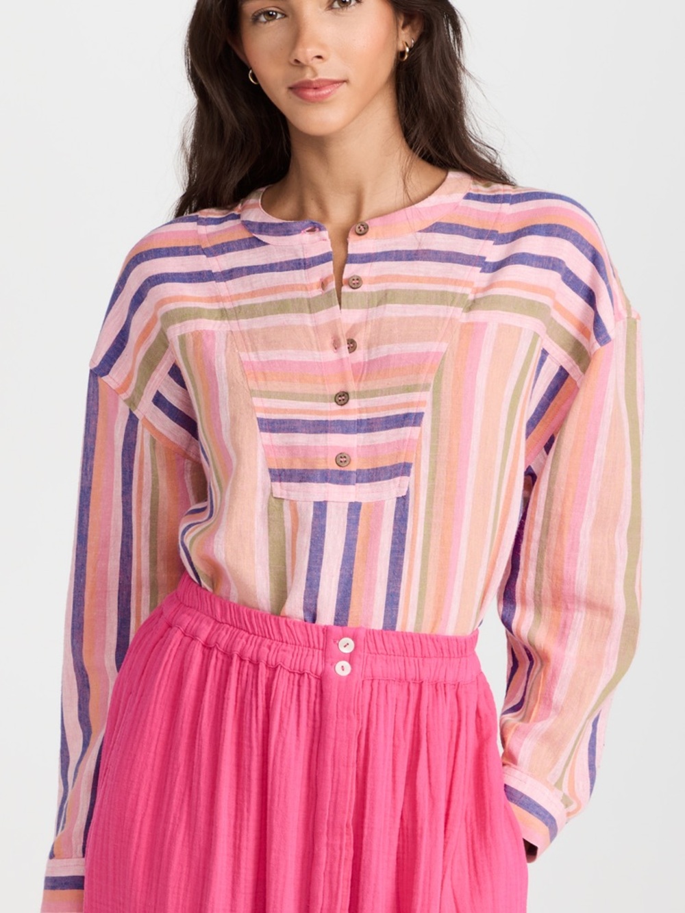 XiRENA Macyn Linen Blend Top in Striped Citrus Melange Medium